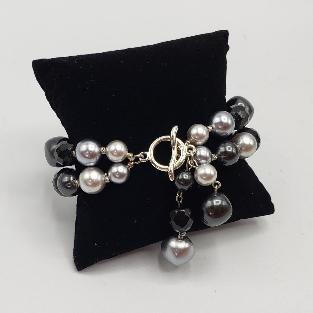 Faux Pearl 2 Strand Bracelet 8 inches Toggle Clasp